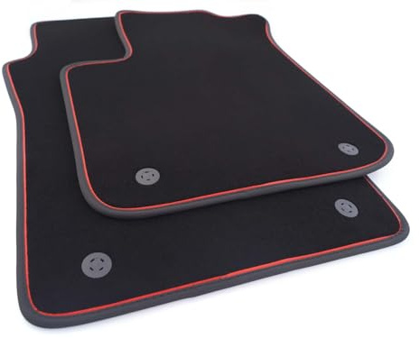 Fußmatten mit Zierstreifen passend für FIAT 500 (auch Cabrio, Sport, Cult, Mild Hybrid) Premium Velours Automatten in Original Qualität 2er Set, mit Rotem Zierband