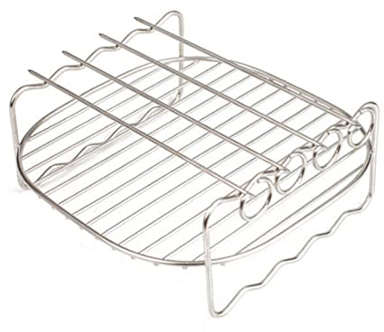 Air Fryer Double Layer Shelf Skewer Rack Air Fryer Accessory Halogen Oven Meat Steak Rotisserie Rack Stainless Steel Barbecue Rack Grill Skewers Fit All Brands Air Fryer (Size : 17.8cm 4 Needles)