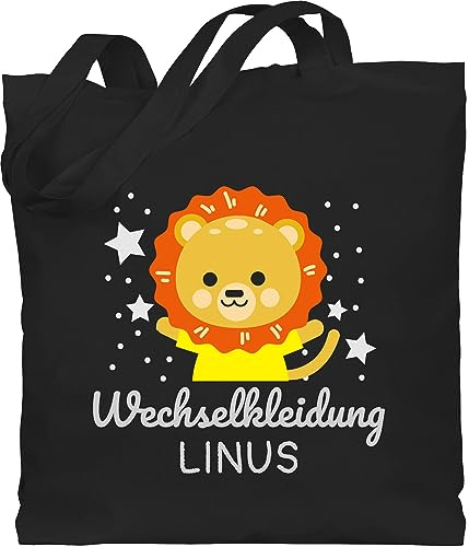Geschenk mit Namen personalisiert by Shirtracer - Baumwolltasche - Kita Beutel Wechselsachen Jungen - Wechselkleidung Löwe