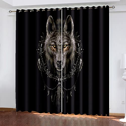 MTBDyyds Grau Tiere Wölfe 150X166Cm Verdunkelungsvorhänge 3D Drucken Verdunklungsvorhänge Kinderzimmer 2 Stück Vorhang Blickdicht Ösenschal Kindergardinen Junge Verdunklungsgardine