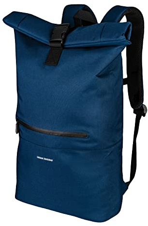 URBAN ZWEIRAD - Rollrucksack - Rolltop Rucksack für Damen & Herren aus PET-Flaschen - Rolltop für Freizeit, Uni & Schule etc. - Wasserabweisender Rolltop Rucksack (blau)