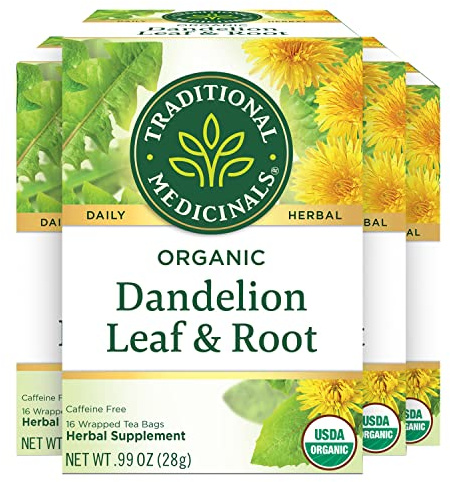 Traditional Medicinals Organic Dandelion Leaf & Root Herbal Tea, Supports Kidney Function & Healthy Digestion, 16 Count (Pack of 4) - 64 Tea Bags Total