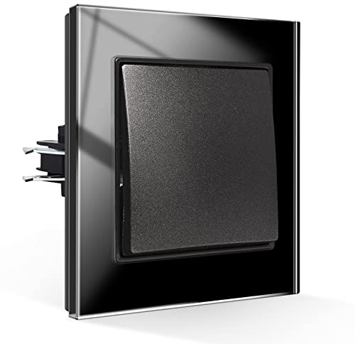 CNBINGO Lichtschalter 1 Fach 2 Weg Glas Lichtschalter Unterputz, Schraubenloser Wippschalter Taktiler Wandschalter Kristall-Wippschalter, schwarz