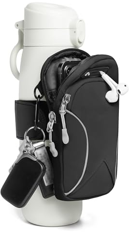 Bottle Pouch Wassertasche mit Handyhalter, Wasser mit Tasche für Karten, Schlüssel, Geldbörse, Sportflaschen-Zubehör für Männer und Frauen, Schwarz, 1 Packung, Moderne, Tasche