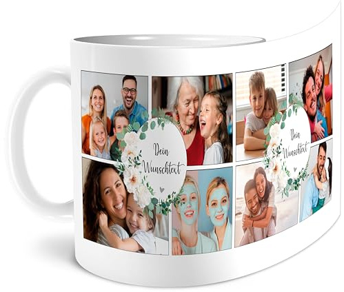 OWLBOOK® Personalisierte Tasse mit 8 Fotos & Spruch selbst gestalten | Fototasse mit eigenem Bild & Text | Geschenke zum Geburtstag Muttertag | Fotogeschenke Muttertagsgeschenke | 300ml Blumen
