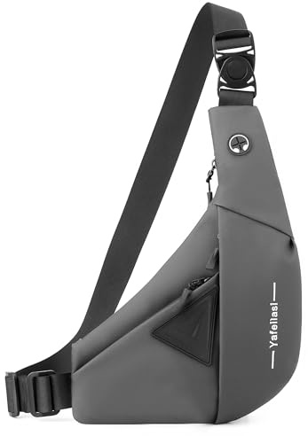 FOLOVEYA Brusttasche Herren Umhängetasche Klein Sling Bag Schultertasche Leichte Crossbody bag für Sport Radfahren Reisen Wasserdicht Polyester Sling Rucksack Graue Linke Schulter