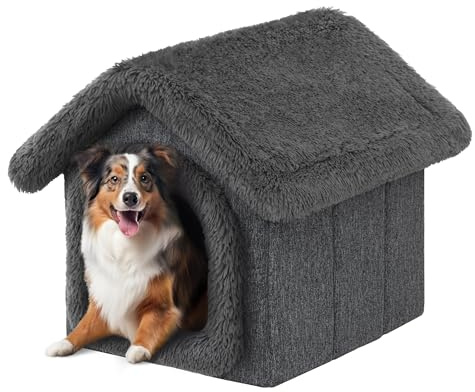 PillowPrim Haustierhütte Hundehaus Höhle Hundehütte Katzenhütte Hundehöhle Katzenhaus Hundekissen Katzenkissen Flauschiges Haus, Schwarz mit Grau, 60x70x63 cm