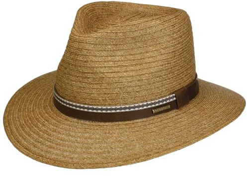 Stetson Mandeco Toyo Strohhut Naturfarbener Traveller mit Ledergarniturband Unisex Frühjahr Sommer