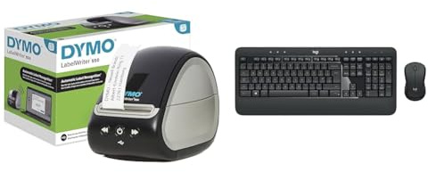 DYMO LabelWriter 550-Etikettendrucker Beschriftungsgerät mit Thermodirektdruck automatische Etikettenerkennung druckt Adressetiketten & Logitech MK540 Advanced Kabellose Tastatur und Maus