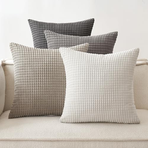 EMEMA Kordsamt Kissenbezug 4er Set Dekokissen Granulat Sofakissen Dekorative Kissenbezüge Couchkissen Kissenhülle Weich Kissen Bezug Zierkissen für Sofa Couch Wohnzimmer 40x40 cm Grau Serie