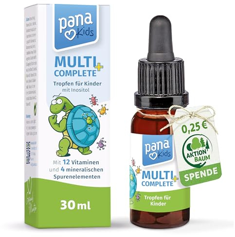 PanaKids MultiComplete+ KIDS (30 ml) – 12 Vitamine & 4 essentielle Mineralstoffe + Inositol – ab 4 Jahren Honig & Fruchtgeschmack – 100% vegetarisch