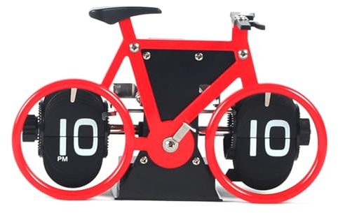 Flip Clock Bicycle Shaped Retro Flip Down Clock 12 Hour AM/PM Show Big Number Clock for Home Office Decor Red