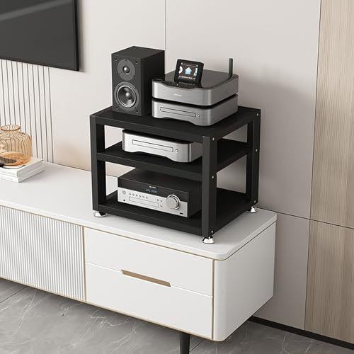 Media Stand Audio Rack Portable Media Storage Rack AV Media Stand Corner Shelf Stereo Racks and Stands with Storage Shelves for Living Gaming Recording Room Meeting Room Bedroom.(Black,45x35x35.5cm)