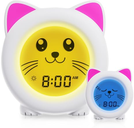 B&H Sleep Trainer Clock for Toddler - Rechargeable Kid Ok to Wake Clock, Cute Cat Girls Alarm Clock, Drop Proof, Night Light, Science-Backed Lighting for Peaceful Sleep and Ready to Rise Mornings