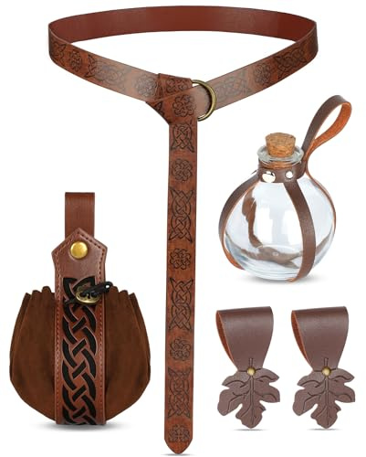Spinosaurus 6 Stück Mittelalter Gürtel Mit Zaubertrank Gürteltasche Wikinger Gürtel Steampunk Ledergürtel Mittelalter Kostüm Zubehör Piratengürtel für Fastnacht Cosplay Renaissance Costume Accessoires
