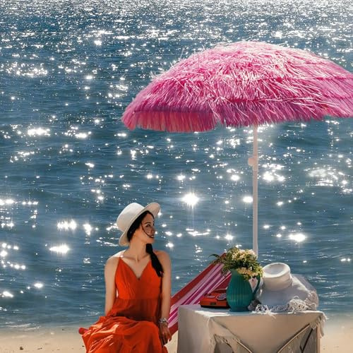 Ggipxalatyr 200cm Sonnenschirm Hawaii Pink Mit Neigung Strandschirm GroB Sonnenschutz Gartenschirm UPF 50+, Leicht Und Langlebig, Ideal Für Sand Und Hinterhof
