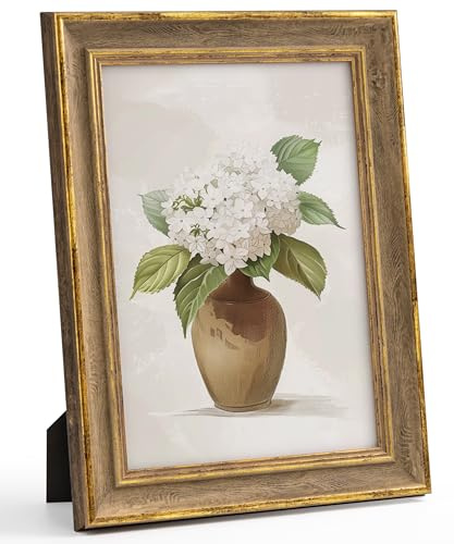 Afuly Vintage Bilderrahmen A4 21x30 Gold Holz Fotorahmen Picture Frames | Stabile Konstruktion, Aufhängevorrichtung, Leicht zu öffnende Rückwand, Deko für Wand Tisch, Family Geburtstag Geschenke