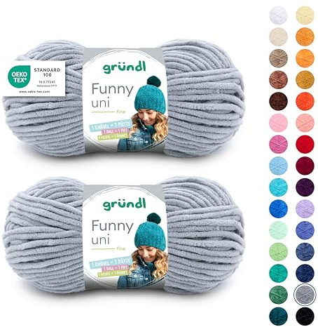 Gründl Wolle Funny uni Chenille Wolle 2 Knäuel 100 g, Hellgrau
