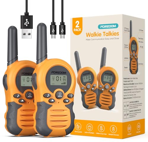 FOREDOM Wiederaufladbare Walkie Talkies für Kinder Walkie Talkies Funkgeräte Set Spielzeug für Jungen & Mädchen 3-12 Jahre, Abenteuer, Camping, Wandern – 2er Set