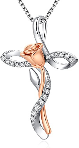 Miaofu18K Kreuz Unendlichkeit Rose Halskette für Damen s925 Sterling Silber Simuliert Diamant Anhänger Halskette Feiner Schmuck für Damen
