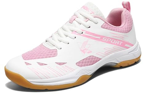 sekiueo Chaussures De Badminton Hommes Femmes Baskets De Court Légères Antidérapantes Chaussures De Marche De Course À Pied,Rose,38 EU