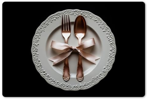 KitchenYeah© Set de Table 6 Pièces Antidérapant Plastique Original | 45x30 cm - Décoration Basse Rigide Tapis Rose - Nœud - Couverts