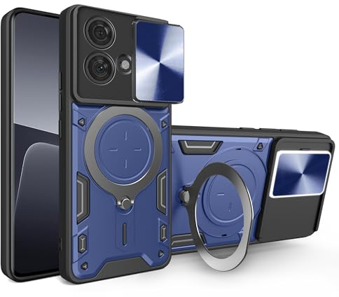 JayModCase Funda para Motorola Moto Edge 40 Neo Carcasa Cubierta de Cámara Deslizante Soporte de Anillo Giratorio 360° Metálico Protección Militar Antigolpes Bumper Case for Moto Edge 40 Neo - Azul