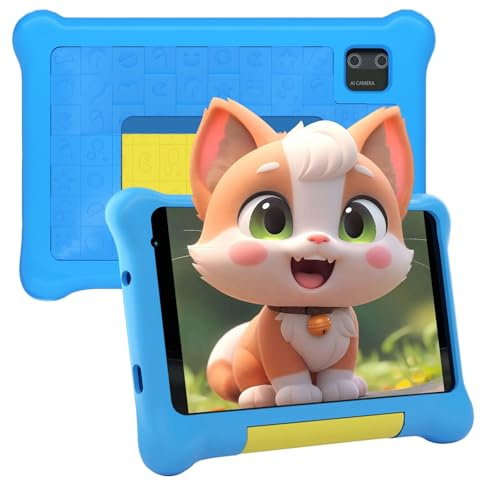 Laptok Tablette Enfants 7 Pouces, Android Tablette pour Enfant 5GB RAM 32GB ROM (TF 128GB), avec Applications éducatives et Contrôle Parental WiFi Bluetooth, Cadeau Fille Garçon, Étui Antichoc Bleu