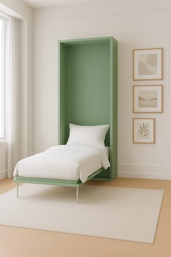 Dafne Italian Design - Versenkbares Wandbett, hergestellt in Italien (L 101 T 45/226 H 226 cm), klappbarer Einzelbett mit Lattenrost inklusive, Matratze nicht im Lieferumfang enthalten (Farn)