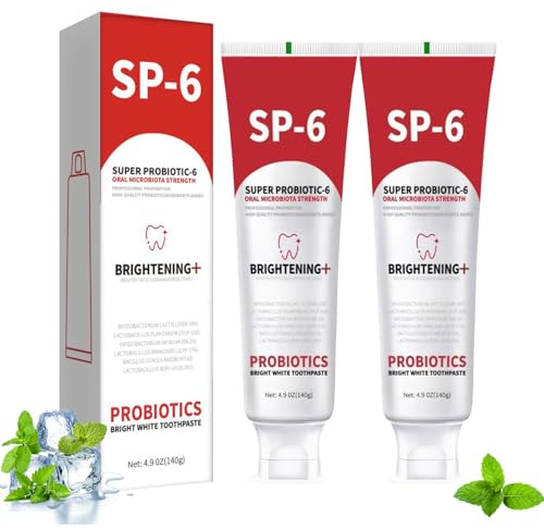 SP-6 Probiotische Whitening Zahnpasta, 2pcs Intense Whitening Zahnpasta, 6 Probiotika für Zahnaufhellung, frischen Atem, fluoridfrei, Gesundes Zahnfleisch, Für Empfindliche Zähne (140g*2)