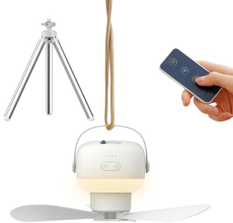 Ventilador De Techo Portátil Con Luz,Ventilador Portátil Para Tienda Con Luz Y Mando A Distancia | 7200 mAh Batería Recargable Para Accesorios De Supervivencia En Dormitorio Gazebo Playa Autocaravana