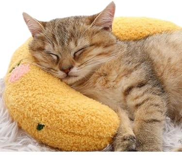Chewbrary Pillow for Cat, Small Moon Pillow for Kitty, Ultra Soft Cat Pillow Sleeping Improve, 10x6x2 Inch, Machine Washable, Quick-Drying, for Cats & Small Dogs (Yellow)