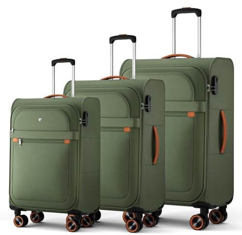 ABISTAB Trier Kofferset 3-teilig 55/66/78 cm, Weichschale, Dunkelgrün | 47, 77 und 109 L Volumen, reißfestes Oxford-Gewebe, leise 360°-Rollen, Zahlenschloss, geordnete Innenaufteilung