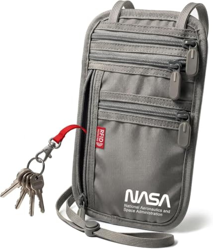 American Logic NASA Reise-Brustbeutel – RFID-Schutz für Reisepässe (13,56 MHz) – Lunar Grau