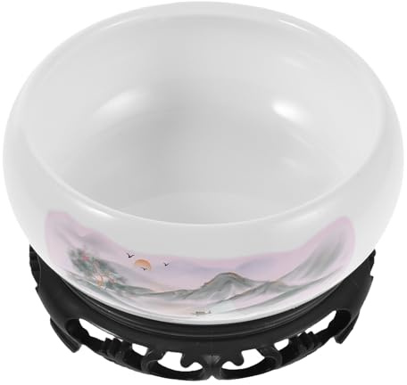 SOIMISS Vaso Idroponico in Ceramica Bianca con Base Ciotola Ampia e Bassa per Piante Acquatiche e Bonsai Fioriera Elegante per Interni e Spazi Compatti per Semi di Loto e Piante d Acqua