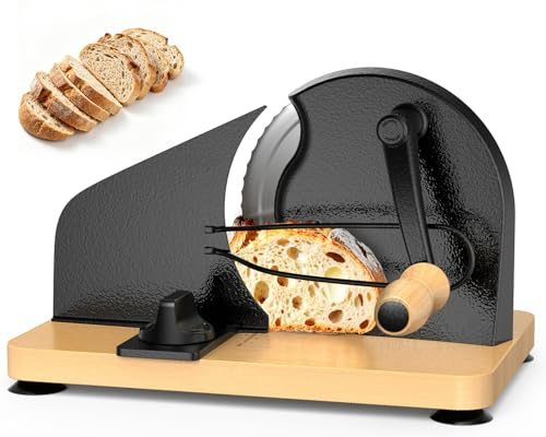 Brotschneidemaschine Manuell mit Skalenlinien & Saugnäpfen, Einstellbare Dicke Gleichmäßige Scheiben, Rostfreien Stahlklinge Design für Private und Kommerzielle Nutzung
