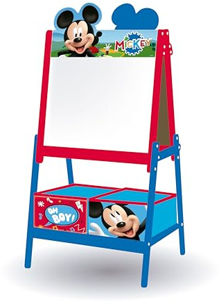 ARDITEX - Tableau pour enfants de Disney Mickey Mouse avec double surface pour craie et feutre et 2 bacs en tissu pour le rangement - 54x45x117cm - Bacs de 24x30x15cm - rouge