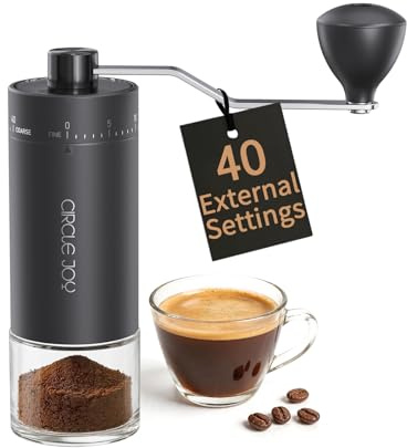 CIRCLE JOY Manual Coffee Grinder with 40 Adjustable Gear Settings, Black | High Precision Conical Burr Portable Coffee Bean Grinder for French Press/Pour Over/Moka Pot, Ideal for Home, Office & Travel