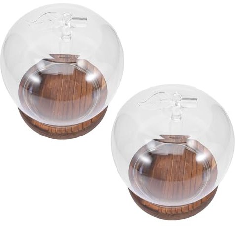 TOYANDONA Lot de 2 Dômes en Verre Transparent avec Base en Bois Vintage Lumineuse, Cloches de Présentation Anti-poussière pour Figurines, Objets Artisanaux et Décoration