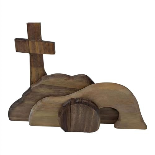 Wooden Easter Empty Tomb Decoration Set with Cross and Figurines, Empty Tomb Set with Cross, Figurine for Easter Decor, Jesus Resurrection Scene for Home Office Tablet Vassoio (#A)