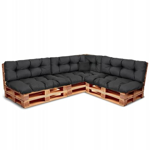 Wool & Home Palettenkissen Set für Gartenmöbel, 8-Teilig, Gesteppt, mit Polsterschaumfüllung, für Lounge, Palettensofa, Terrasse, Balkon und Garten Schwarz