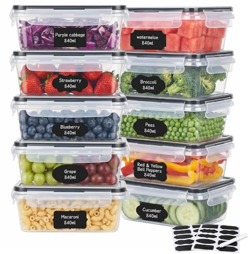 Hotec Frischhaltedosen mit Deckel, 10 x 840ml, Clip & Close Frischhaltedosen-Set, Meal Prep Boxen, 100 Prozent dicht, spülmaschinen-, gefrier-, mikrowellenfest, Gefrierbehälter & Küche