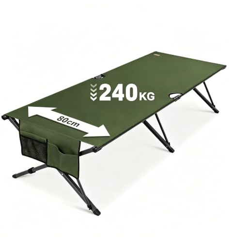 Fältsäng hopfällbar för vuxna upp till 240 kg, för personer upp till 210 cm, stabil militärcampingsäng, vikbar med bärväska, dagbar campingsäng för camping, resor, gäster och nödsituationer (olivgrön)
