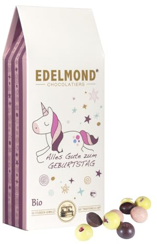 Edelmond Bio Einhorn-Schokolade 125 g, ohne Farbstoffe, Tafel, Geschenk | Zum Kindergeburtstag: helle Schokolade mit echten Früchten statt Farbstoffen, handgemacht