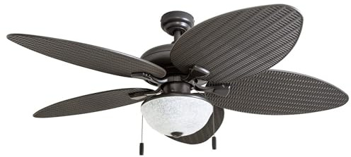 Honeywell Ceiling Fans Inland Breeze, 52 Inch Tropical Indoor Outdoor Ceiling Fan with Light, Pull Chain, Three Mount Options, Weather Resistant Blades - 50510-01 (Bronze)