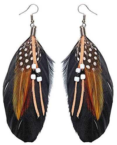 Feder Ohrringe Leder Perlen Schmuck Damen Indianerin Steampunk Hippie Wilder Westen Flower Power Federn Boho