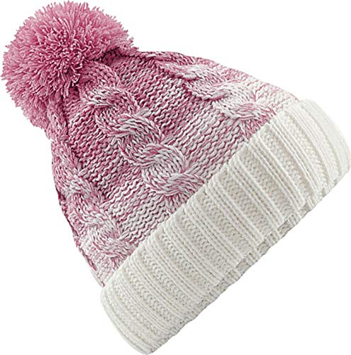 Neverless Strick-Mütze Herren Grobstrick Pudel-Mütze zweifarbig Ombré Bommel-Mütze Winter-Mütze Rosa Unisize