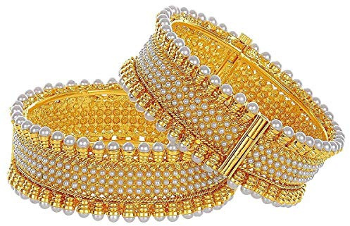 Efulgenz Indian Bridal Faux Pearl Bollywood Cuff Bracelets Bangle Set, 2-8