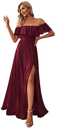 Ever-Pretty Femmes Col V Dentelle Tulle Paillettes Longues Volants Plis Manches Courtes Robes de Soirée Formelles EP00734