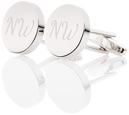 Personalised Silver Round Cufflinks In Leatherette Case - Engraved With Your Custom Text